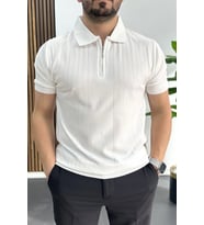 Erkek Çizgi Desenli Polo Yaka Beyaz Edw458