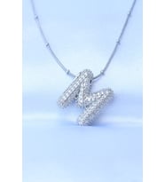 316L Çelik Zincirli Zirkon Taşlı M Harfli Gümüş Renk Bubble Kolye 5886 - GLST2771-8568