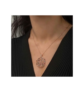 925 Ayar Gümüş Rose Geometrik Desenli Madalyon Kolye