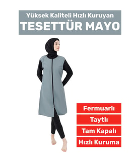 Özel Üretim Yüksek Kaliteli Konforlu Fermuarlı Taytlı Tam Kapalı Yüzücü Deniz Havuz TESETTÜR MAYO (Yeşil)