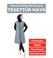 Özel Üretim Yüksek Kaliteli Konforlu Fermuarlı Taytlı Tam Kapalı Yüzücü Deniz Havuz TESETTÜR MAYO (Yeşil)