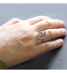 Zirkon Taşlı Pembe Mineli Damla Model Kelebek Tasarım 925 Ayar Gümüş Bayan Yüzük (Beyaz)