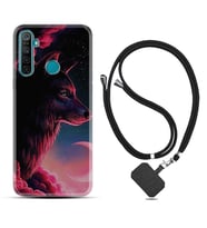 Realme 5i 5 Pro 6i 7 Pro 8 Kılıf Boyun Askılı Silikon Wolf and Moon 1380