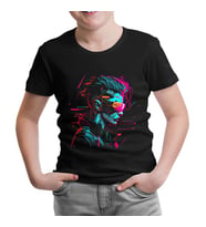 Woman Wearing VR Glasses Siyah Çocuk Tshirt