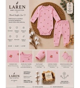 Laren Baby %100 Pamuk Çiçek Desenli 2’li Bebek Zıbın Takımı