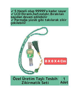 Premium Taşlı LCD Ekran Hafızalı 5 Haneli İslami Parmak Sayacı Tesbih Hediyeli Dekoratif Zikirmatik