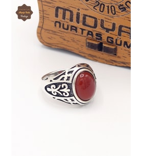 Oval Akik Taşlı Sade Motifli 925 Ayar Gümüş Çocuk Yüzüğü 201025361
