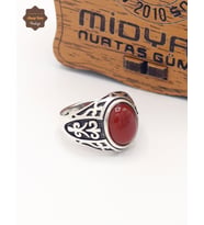Oval Akik Taşlı Sade Motifli 925 Ayar Gümüş Çocuk Yüzüğü 201025361