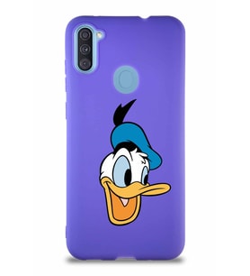 Samsung Galaxy M11 Soft Premier Kapak Donald Duck-A Tasarımlı Silikon Kılıf - Mor (Şeffaf)