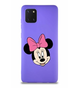 Samsung Galaxy Note 10 Lite Soft Premier Kapak Minnie Mouse-C Tasarımlı Silikon Kılıf - Mor (Şeffaf)