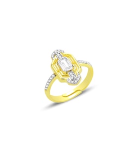 Gümüş altın yaldızlı baget kesim zirkon taşlı özel tasarım ayarlamalı yüzük SGTL12691GOLD (Altın Rengi)