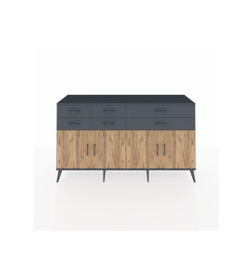 Kronos Konsol 3 Raflı 6 Çekmeceli 4 Kapaklı 176x59x99 Antrasit-Çam/Antrasit