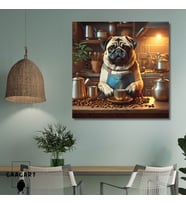 Kare Kanvas Kahve Köşesi Cafe Tablosu Barista Pug Köpek