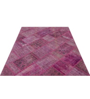 Pembe Salon Halısı El Dokuma Yün Patchwork Geometrik Desenli Vintage Stil Yatak Odası