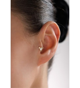 3 Yapraklı Taşlı Çiçek Tragus Küpe