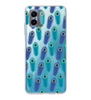 PrintiFy Vivo Y15s ile Uyumlu 1mm Slim Fit Nazar Boncuğu 4 Baskılı Şeffaf  Kılıf