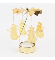 Dönen Kar Tanesi ve Kardan Adam Figürlü Metal Tealight Mumluk – Altın Renk