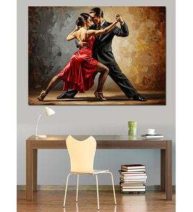 Tango Yapan Romantik Dansçı Çift Dekoratif Kanvas - Mdf Ahşap Tablo
