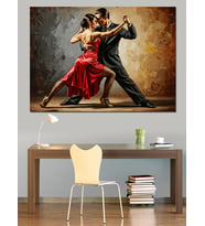 Tango Yapan Romantik Dansçı Çift Dekoratif Kanvas - Mdf Ahşap Tablo