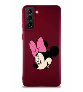 Samsung Galaxy S21 Plus Soft Premier Kapak Minnie Mouse-B Tasarımlı Silikon Kılıf - Mürdüm (Şeffaf)