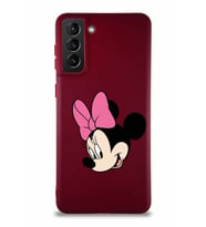 Samsung Galaxy S21 Plus Soft Premier Kapak Minnie Mouse-B Tasarımlı Silikon Kılıf - Mürdüm (Şeffaf)