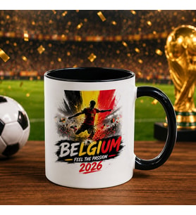 BK Gift Belçika Taraftar Temalı 2026 Dünya Kupası Tasarımlı Siyah Kupa Bardak