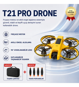 T21 PRO Drone Çift HD Kamera FPV Canlı Yayın Fırçasız Motor Engel Algılamalı Katlanabilir Drone