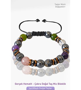 Sertifikalı Mix Fasetli Gerçek Hematit - 7 Çakra Doğal Taş Bileklik (Çok Renkli)