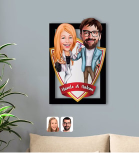 BK Gift Kişiye Özel İsimli Sevgililer Karikatürlü 3D Ahşap Tablo-93