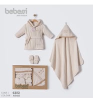 Bebessi %100 Pamuk Otantik Desenli Bornoz Set Bej BBS.4252.BEJ