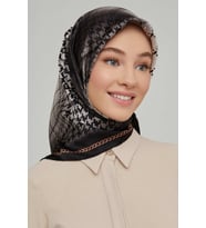 Armine Nostalji Serisi İpek Twill Eşarp 8612D-80 (Siyah - Beyaz)
