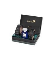 Polo Air Deri Kordon Romen Rakamlı Klasik Erkek Kol Saati Cüzdan Kemer 55 ml Parfüm Seti Siyah Renk PL-7095E5