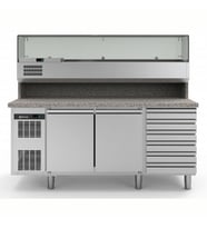 Electrolux Professional Endüstriyel Pizza Hazırlık Tezgahı, Garnitürlüklü, 2 Kapılı Ve 6 Çekmeceli, 0+10°c, Aısı 304 RCSH2D6W