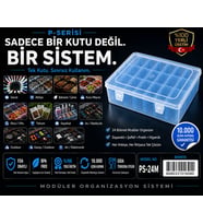 P-SERİSİ 24 lü Plastik Şeffaf Mavi Kutu Seti 24 Küçük 1 Büyük Modüler Saklama, Organizer, Ambalaj Sistemi