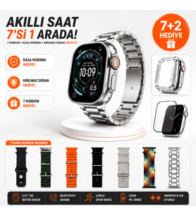 Akıllı Saat 7 Kordon ve Kasa Koruma Hediyeli Bluetooth Arama Özellikli 2.01” Büyük Ekran Spor ve Sağlık Takipli Smart Watch