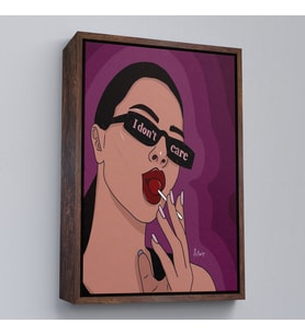 Çerçeveli I Don't Care - Umrumda Değil Yazan Pop Art Kadın Tablo (Siyah)