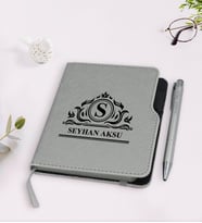 BK Gift Kişiye Özel İsimli Gri Termo Deri Defter Kalem Seti-12