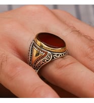 Düz Akik Taşlı 925 Ayar Gümüş Erkek Yüzük
