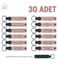 Edebiyat Haftası Etkinliğine Uygun, 30'lu Set, Kişiye Özel Yazılı Deri Anahtarlık, Pudra & Siyah