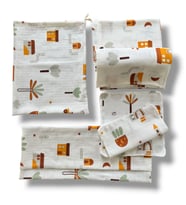 Çok Amaçlı Müslin Örtü 100x80cm 2 Mendil 2 Omuz Bezi 1 Kese Bebek Set Toplam 6 Parça Marakeş Desenli %100 Pamuk Oeko-Tex Sertifikalı