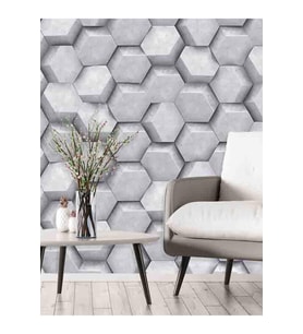 Dreamwall 3D Geometrik Taş Desenli Silinebilir Tekstil Duvar Kağıdı (Gri)