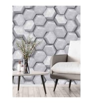 Dreamwall 3D Geometrik Taş Desenli Silinebilir Tekstil Duvar Kağıdı (Gri)