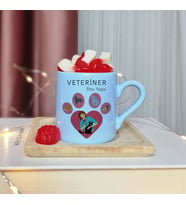 Veteriner Tasarımlı Kişiye Özel Mavi Türk Kahvesi Fincan