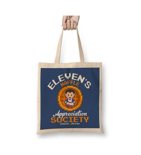 Stranger Things Elevens Waffle Society Beyaz Bez Çanta Uzun Saplı Alışveriş Çantası Plaj Çantası