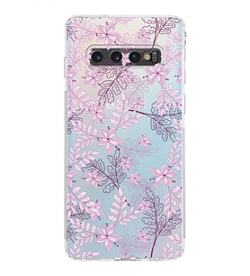 Samsung Galaxy S10  Kamera Korumalı Kapak Floral Pudra Tasarımlı  Şeffaf  Kılıf