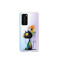 Huawei P40 ile Uyumlu Splash Kedi Tasarımlı Şeffaf Silikon Kılıf