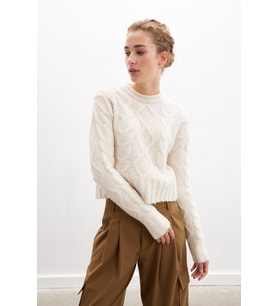 Peraluna ADELINE SWEATER Bisiklet Yaka Saç Örgü Kadın Triko Kazak - Ekru