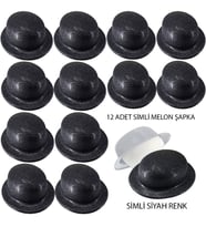 Siyah Renk Simli Melon Yuvarlak Parti Şapkası 12 Adet (Karışık)