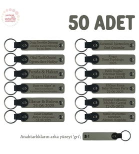 Kül Gri & Gri, Öğretmenler Günü Hediyesi, İsme Özel, 50'li Hatıra Deri Anahtarlık