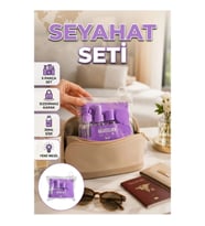 5 Parça Şeffaf Seyahat Bakım Seti – 30 ml Şişe, Sprey, Şampuanlık ve Krem Kutuları